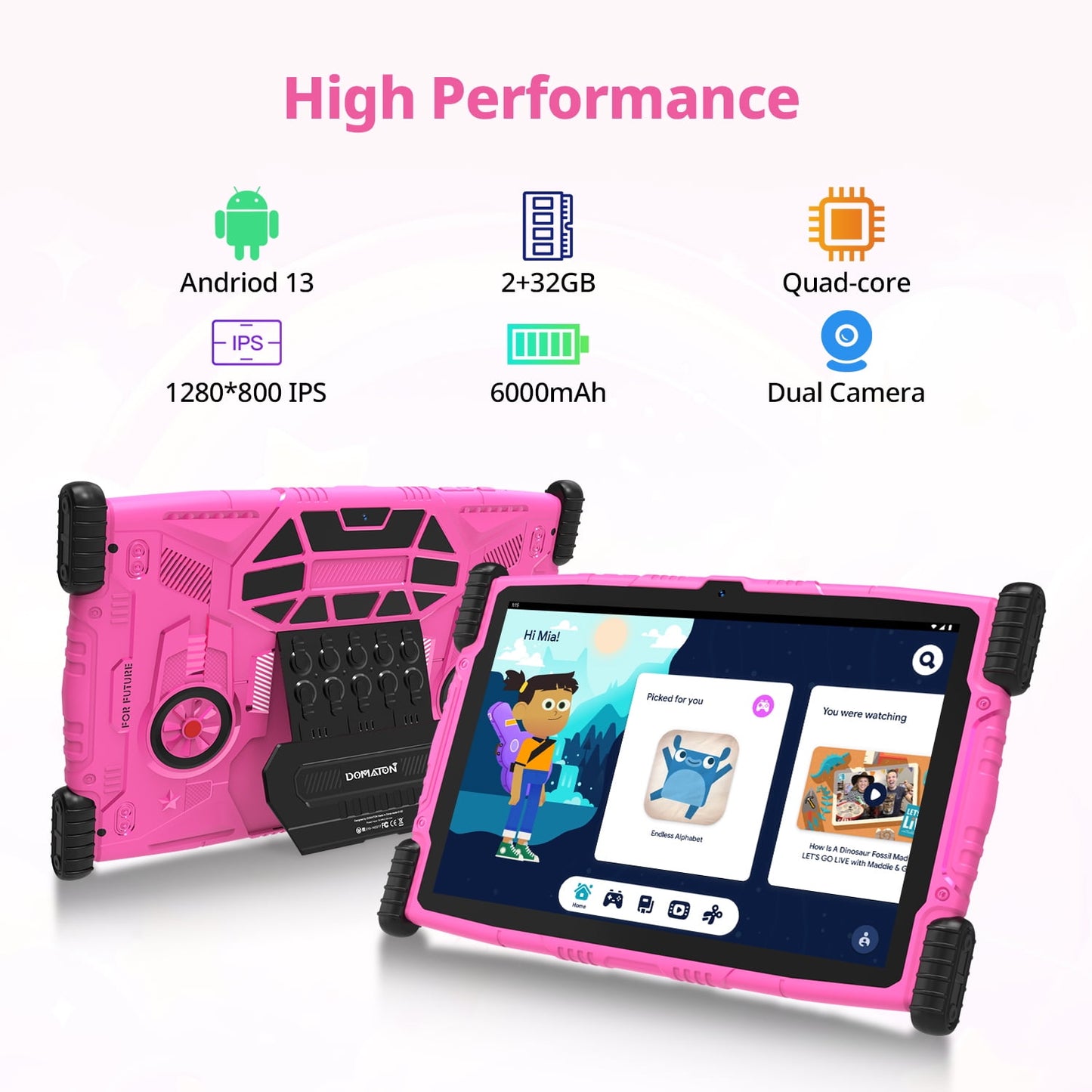2025 Android 13 tablet,10" Android Kids Tablet 4GB+64GB, Kid-Proof Case with Kickstand, Quad-Core 1.6