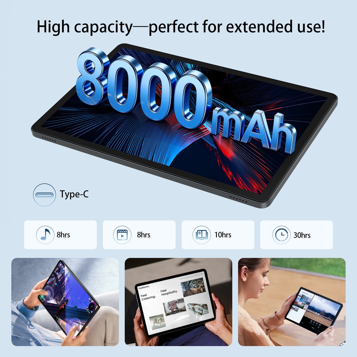 FERATINO 2026 Android 16 Tablet 11inch, 18W Fast Charging, 32GB+128GB+1TB Expand, Octa-core CPU, 8000mAh Large Battery, WiFi6, Touchscreen Display, Widevine L1 Tableta