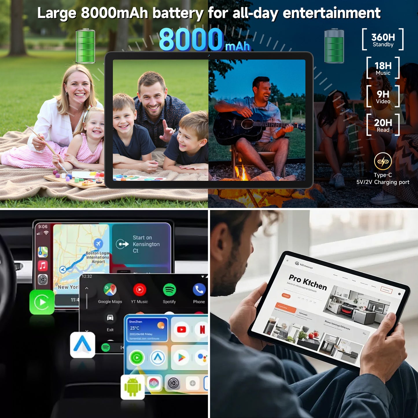 SHOUDUM Android Tablet,2025 Tablets with 24GB RAM+256GB ROM/ 1TB Expand, Octa-Core 2.0GHz CPU, 5G WiFi, GPS