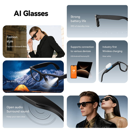 AI Smart Glasses with Camera and Audio, 8MP HD Camera Glasses for Men Women,Real Time Translation,Voice Assistant, Open-Ear Audio for Travel, Meetings & Vlogging