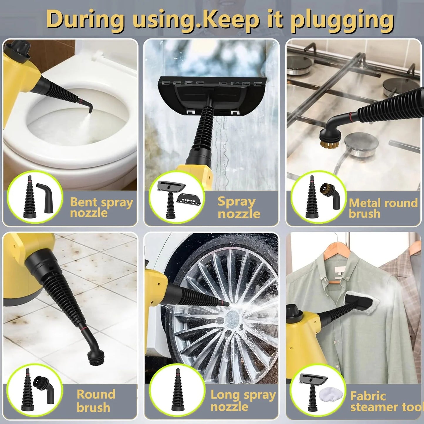 Handheld Steam Cleaner, Steam Cleaner with 11 PCS Accessory & Safety Lock, Large Capacity Natural Surface Steam for Cleaning, Multipurpose Steam Cleaner for Home, Car, Bathroom, Grease