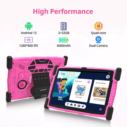 2025 Android 13 tablet,10" Android Kids Tablet 4GB+64GB, Kid-Proof Case with Kickstand, Quad-Core 1.6