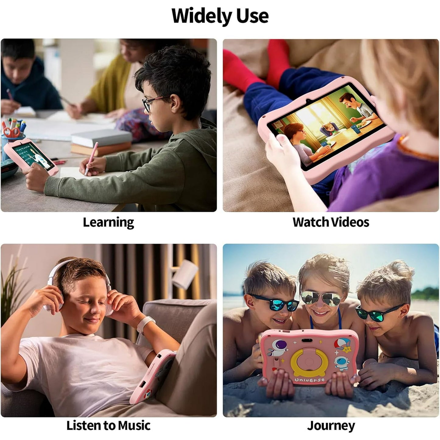 SHOUDM Kids Tablet,Android Toddler Tablet, 128GB Storage, Dual Camera, Shockproof Case, Parental Control Tablets Support