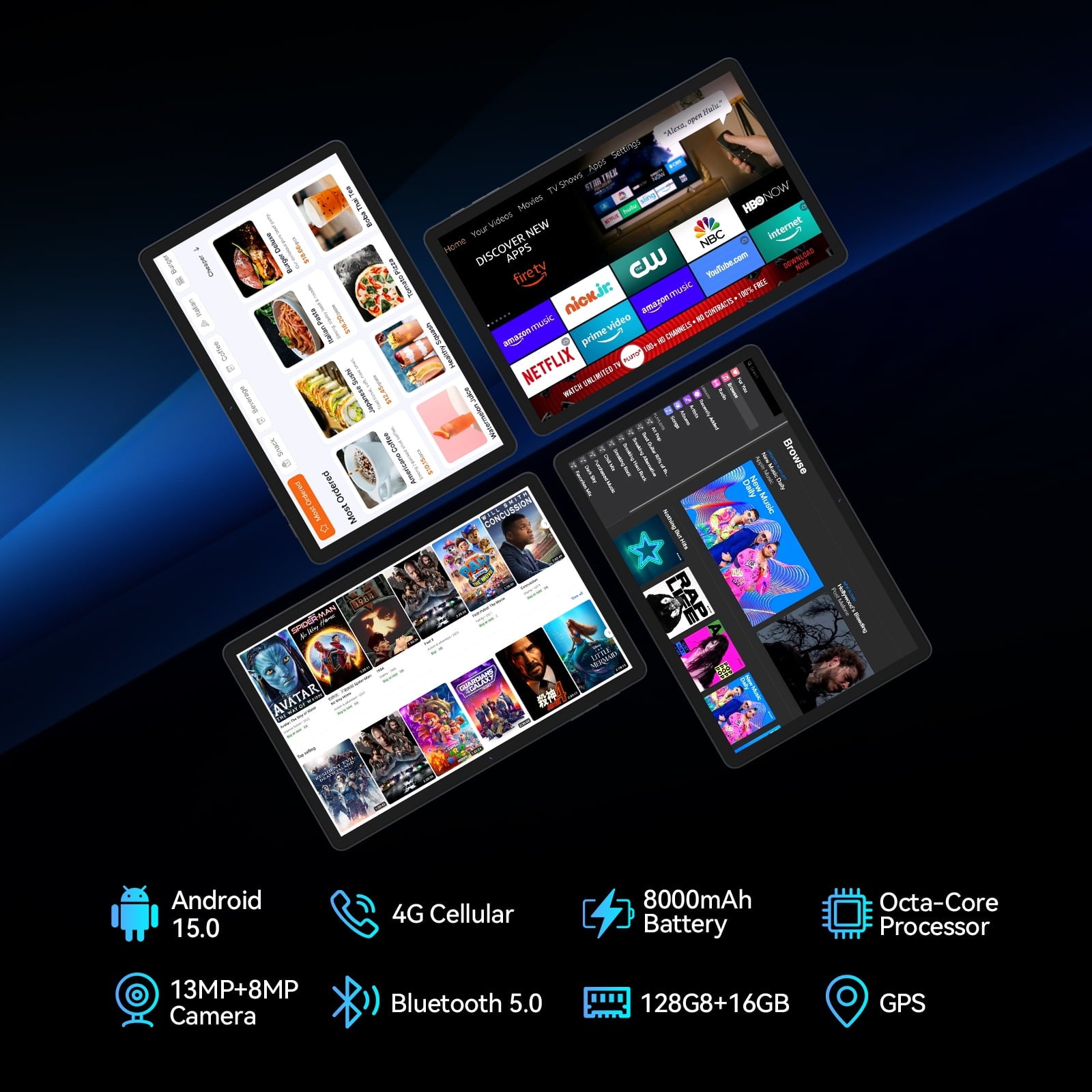 11" Tablet, 2026 Android 15 with Octa-core Processor, 16GB+128GB, 1TB Expandtion, 8000mAh Battery, HD IPS Large tableta,WiFi 6&BT5.0