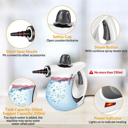 HYTOUR Handheld Steam Cleaner, Pressurized Multi-Surface Steam Cleaner for Home Use with 11pcs Tools and Safety Lock to Remove Grime, Grease, Steamer for Cleaning Floor, Upholstery, Grout and Car
