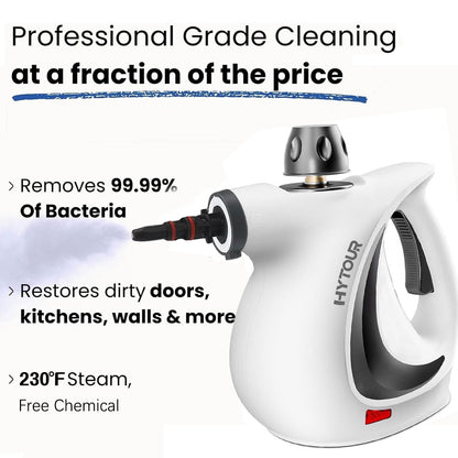 HYTOUR Handheld Steam Cleaner, Pressurized Multi-Surface Steam Cleaner for Home Use with 11pcs Tools and Safety Lock to Remove Grime, Grease, Steamer for Cleaning Floor, Upholstery, Grout and Car