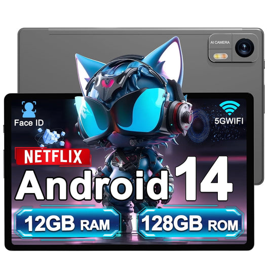 SHOUDUM Android 14 Tablet, 10 Inch HD IPS Display, 12GB RAM, 128GB ROM, 1TB Expand, Octa-Core, 8000mAh Battery, 5G WiFi