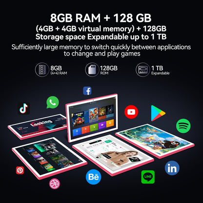 Android 15 Tablet with Keyboard, 128GB ROM(1TB Expand), Octa Core, 5G/2.4G WiFi, 7000mAh, BT V5.0, with Case, Mouse, Stylus, Split-Screen(Pink)
