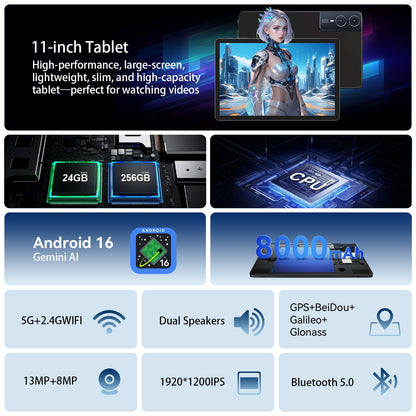 FERATINO 2026 Android 16 Tablet 11inch, 18W Fast Charging, 32GB+128GB+1TB Expand, Octa-core CPU, 8000mAh Large Battery, WiFi6, Touchscreen Display, Widevine L1 Tableta
