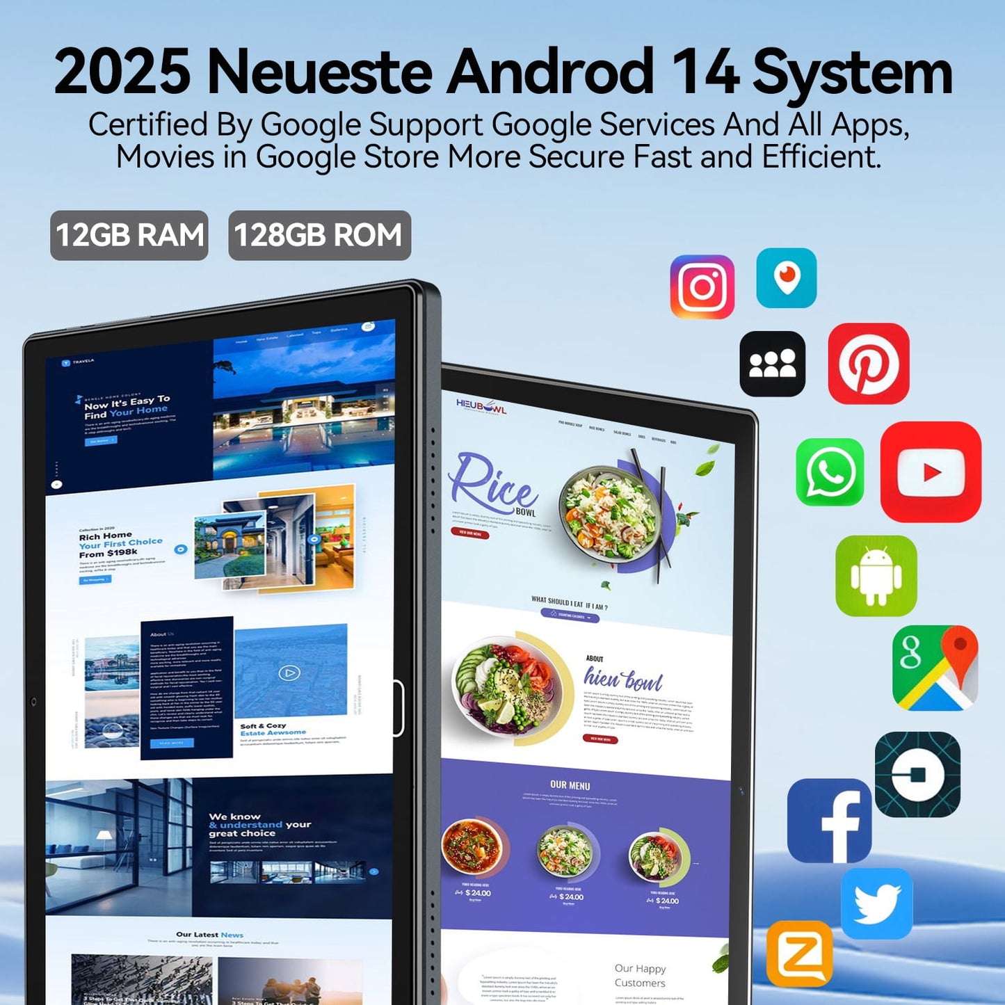 SHOUDUM Tablet,10 inch HD Tablet Bundle, 128GB, Android 14, 5G, Wi-Fi