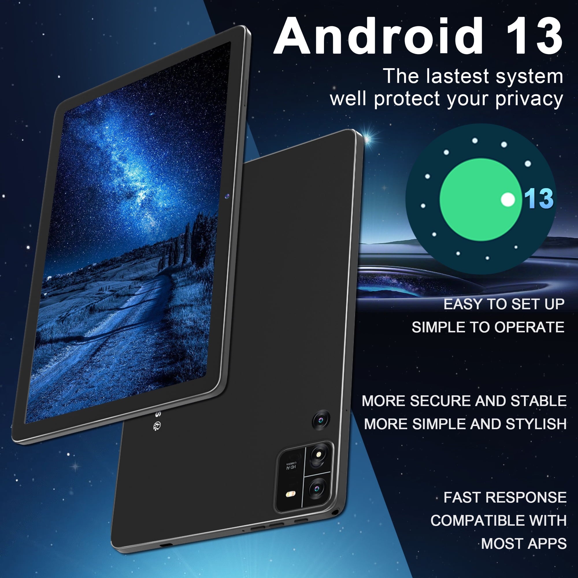 Android 13 Tablet ,10 inch Tablet, 12GB+128GB ROM , Octa-Core Processor, 1280x800 IPS HD Touch Screen, GPS, WiFi, 5MP+13MP Dual Camera, Bluetooth