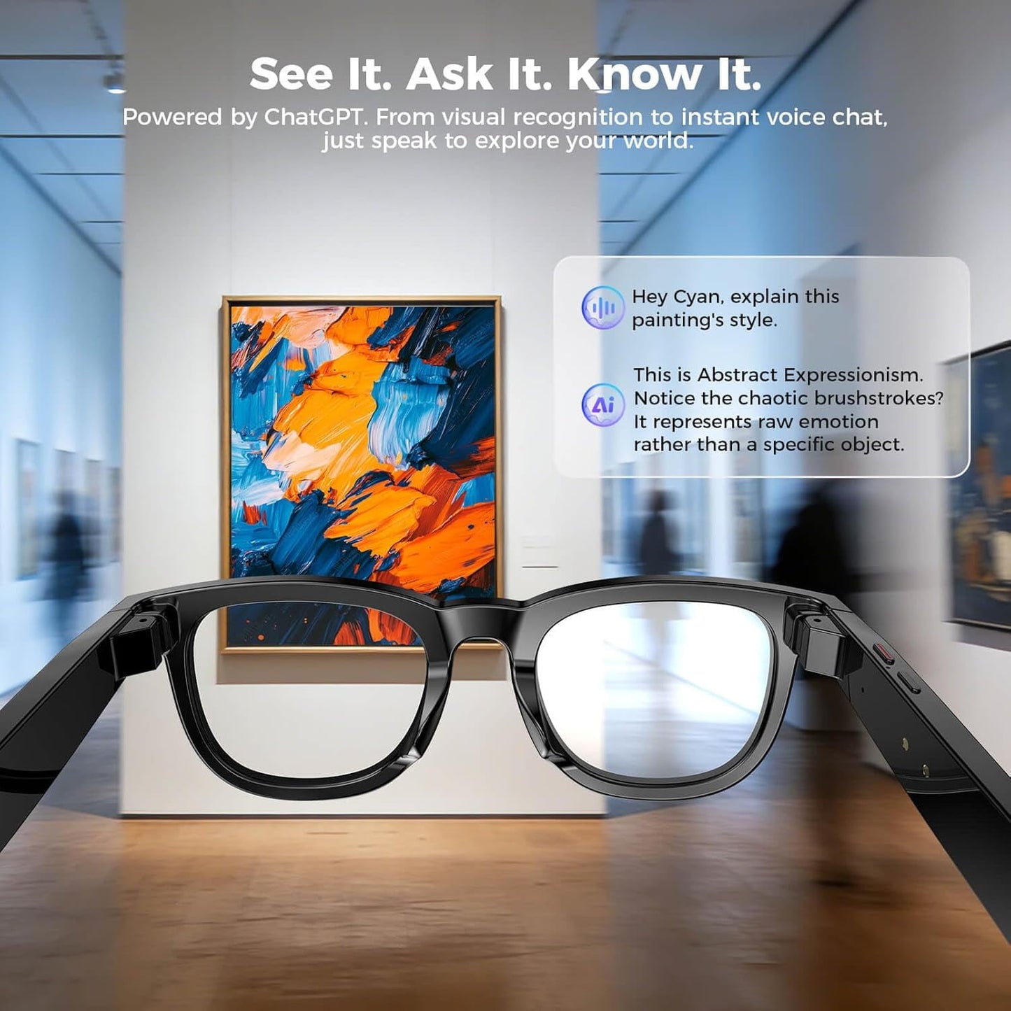 AI Smart Glasses with Camera, 4K HD Video & Photo Capture, Real-Time Translation, Recording Glasses with AI Assistant, Open-Ear Audio, Object Recognition, Bluetooth, for Travel (Transparent Lens)