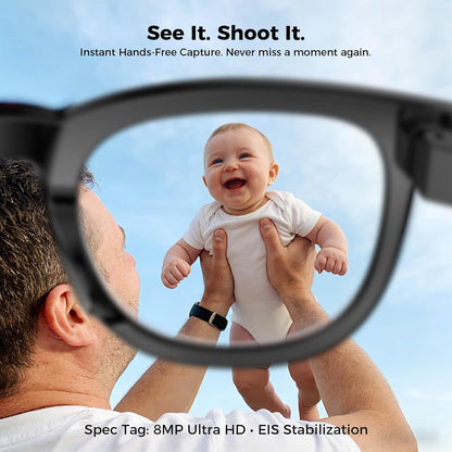AI Smart Glasses with Camera, 4K HD Video & Photo Capture, Real-Time Translation, Recording Glasses with AI Assistant, Open-Ear Audio, Object Recognition, Bluetooth, for Travel (Transparent Lens)