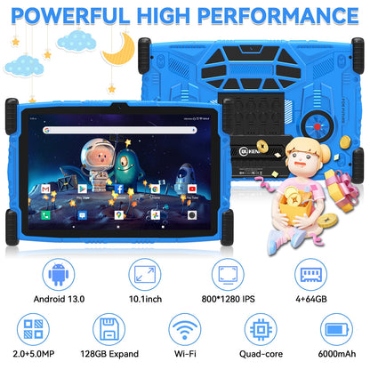 2025 Android 13 tablet,10" Android Kids Tablet 4GB+64GB, Kid-Proof Case with Kickstand, Quad-Core 1.6
