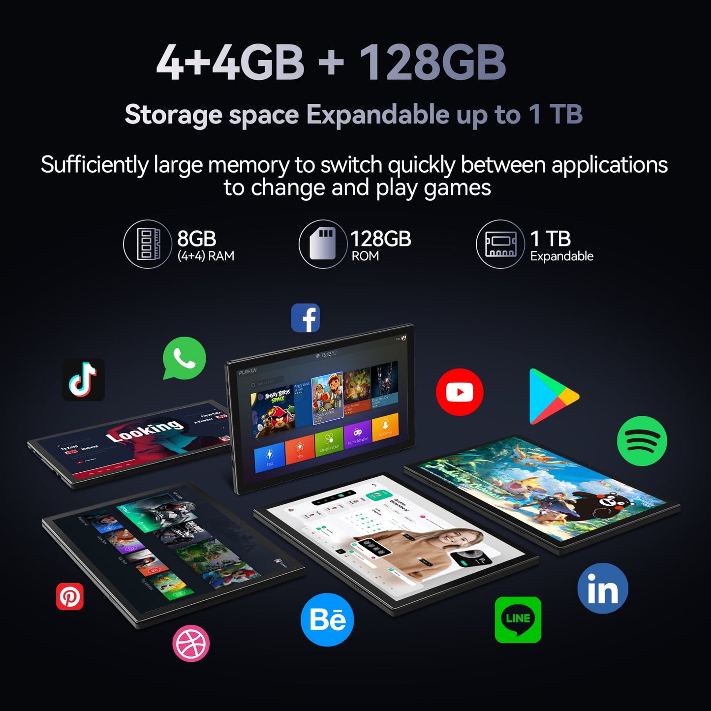 Android 15 Tablet with Keyboard, 8GB RAM, 128GB ROM(1TB Expand), 10.1 inch Octa-Core Tablets, 5G/2.4G WiFi, 7000mAh Battery, BT 5.0, with Mouse, Case, Stylus, Split screen(Black)