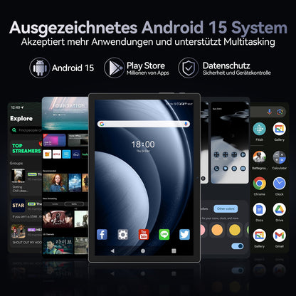 Android 15 Tablet with Keyboard, 8GB RAM, 128GB ROM(1TB Expand), 10.1 inch Octa-Core Tablets, 5G/2.4G WiFi, 7000mAh Battery, BT 5.0, with Mouse, Case, Stylus, Split screen(Black)