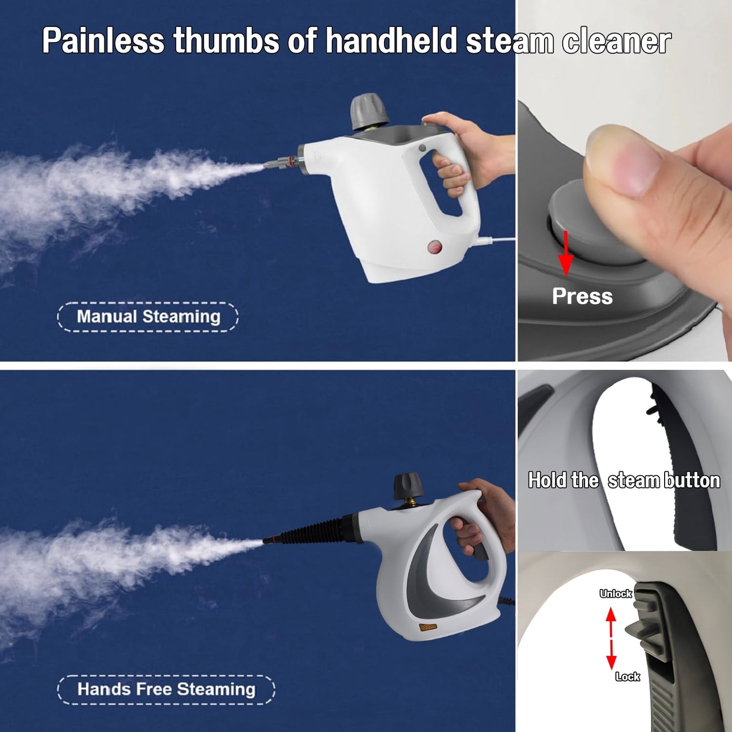 HYTOUR Handheld Steam Cleaner, Pressurized Multi-Surface Steam Cleaner for Home Use with 11pcs Tools and Safety Lock to Remove Grime, Grease, Steamer for Cleaning Floor, Upholstery, Grout and Car
