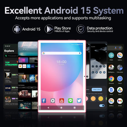 Android 15 Tablet with Keyboard, 128GB ROM(1TB Expand), Octa Core, 5G/2.4G WiFi, 7000mAh, BT V5.0, with Case, Mouse, Stylus, Split-Screen(Pink)