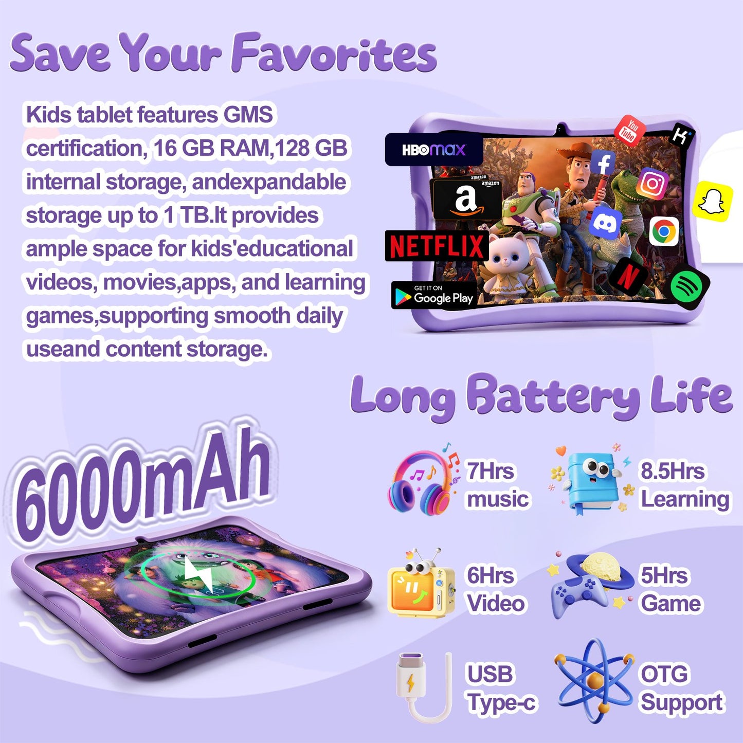 Kids Tablet 10-Inch Android 16, 16GB+128GB (1TB Expandable), Parental Control