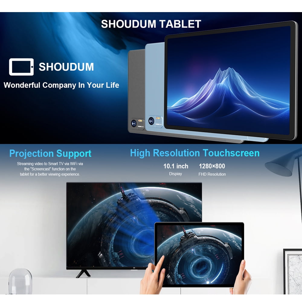 SHOUDUM Tablet,10 inch HD Tablet Bundle, 128GB, Android 14, 5G, Wi-Fi