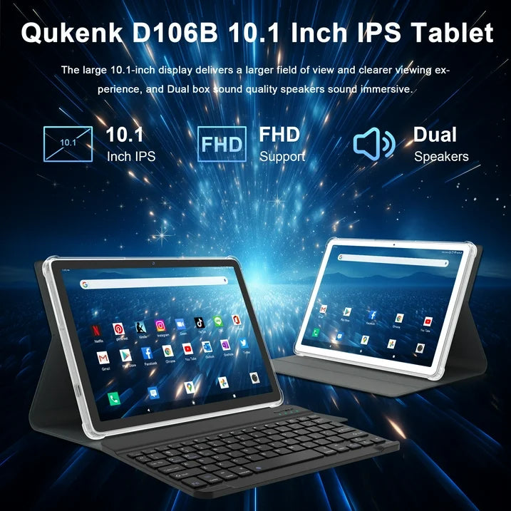 Qukenk,Android 14 Tablet, 14GB RAM+128GB ROM+1TB Expand, Dual Sim Card Slot,8000mAh, 5G WiFi+4G LTE, BT5.0, GPS