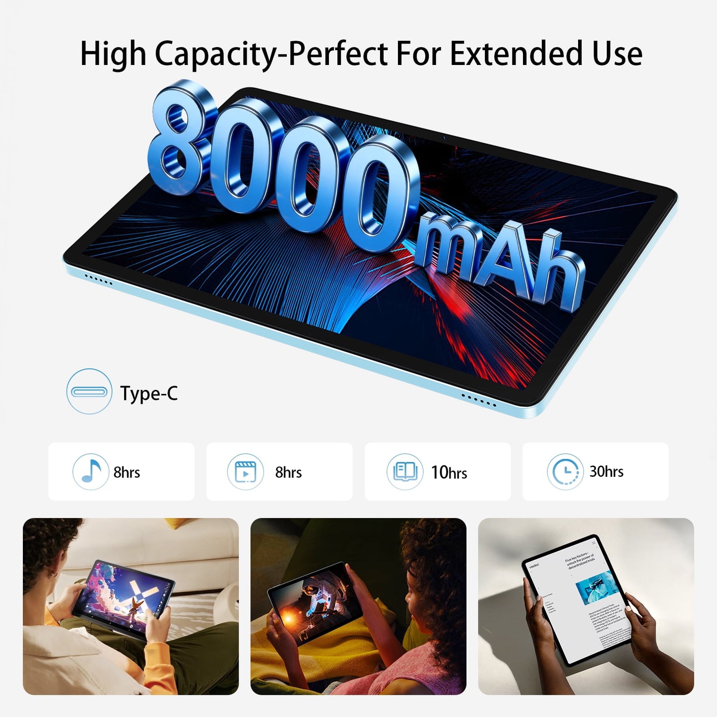 Android 16 Tablet 11inch, 18W Fast Charging, 24GB+256GB+1TB Expand, Octa-core CPU, 8000mAh Large Battery, WiFi6, Touchscreen Display, Widevine L1 Tableta