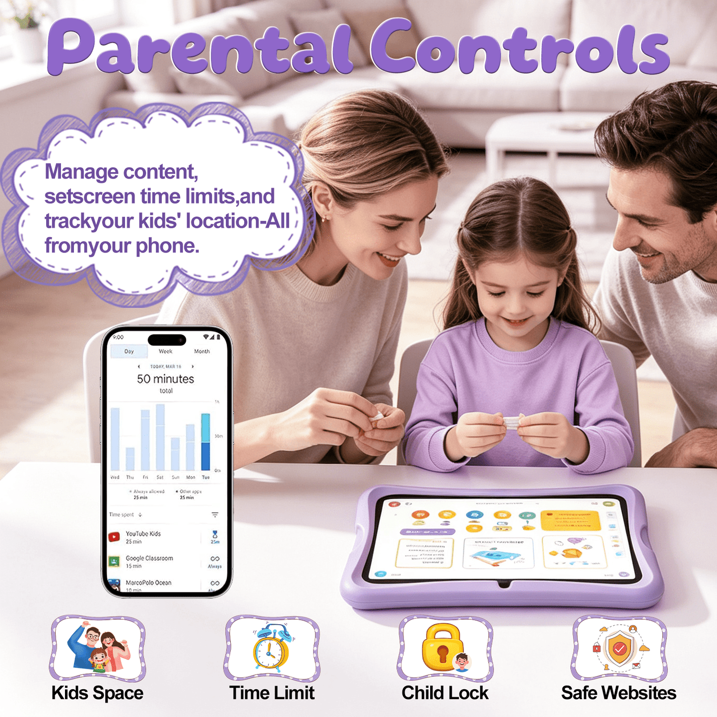 Kids Tablet 10-Inch Android 16, 16GB+128GB (1TB Expandable), Parental Control