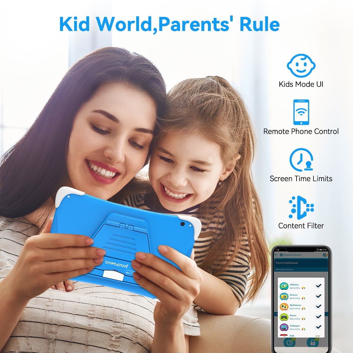 TABURETO Kids Tablet, Android 12, 64GB, Dual Camera, Preinstalled Kid Apps, Parent Control, Educational Stand