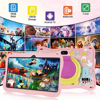 SHOUDM Kids Tablet,Android Toddler Tablet, 128GB Storage, Dual Camera, Shockproof Case, Parental Control Tablets Support