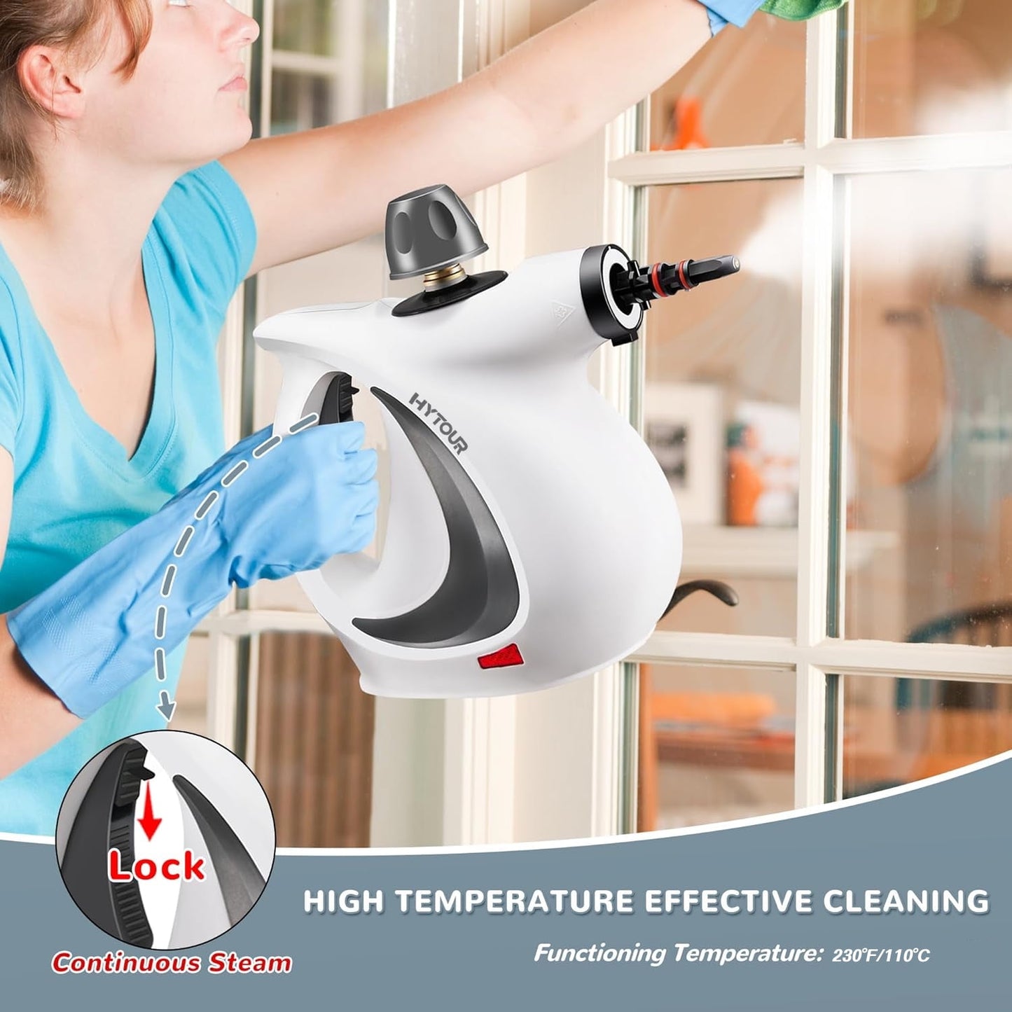 HYTOUR Handheld Steam Cleaner, Pressurized Multi-Surface Steam Cleaner for Home Use with 11pcs Tools and Safety Lock to Remove Grime, Grease, Steamer for Cleaning Floor, Upholstery, Grout and Car