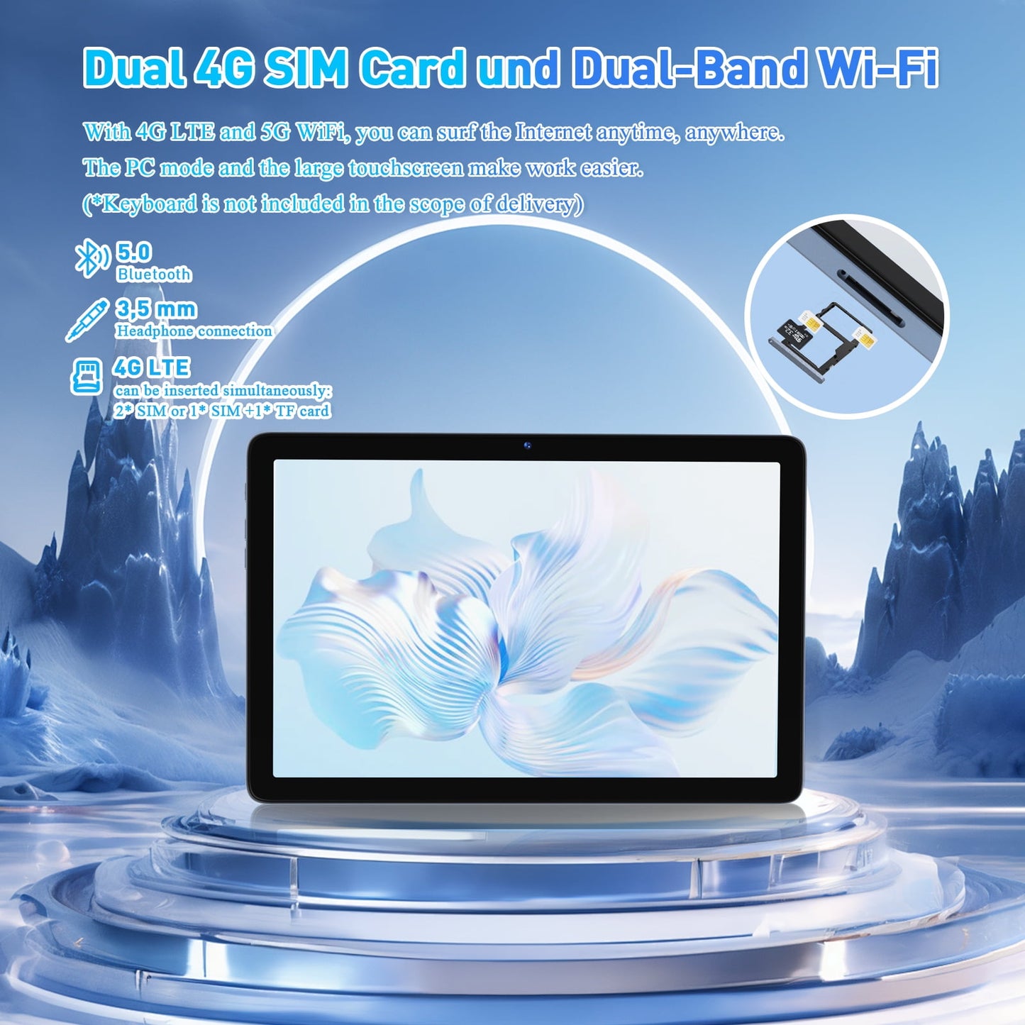 Latest Android 15 Tablet with 4G LTE Cellular,14GB RAM,128GB ROM,2TB Expand,Octa Core,10.1 Inch FHD IPS Screen,8000mAh Battery,8+13MP Dual Camera,Dual Sim Card Slot,2.4/5G WiFi,Bluetoot