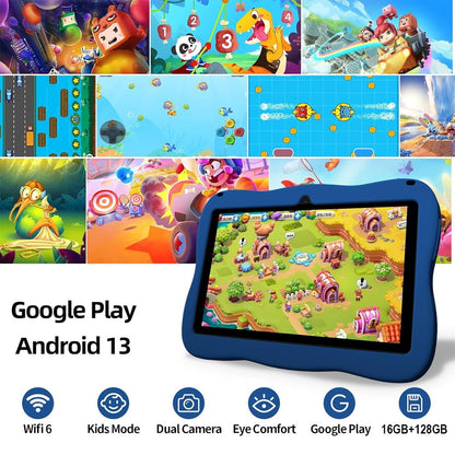 SHOUDUM Kids Tablet,Android Toddler Tablet, 128GB Storage, Dual Camera, Shockproof Case, Parental Control Tablets Support