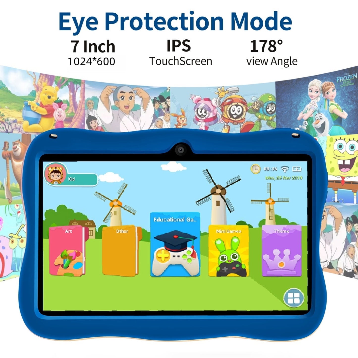 SHOUDUM Kids Tablet,Android Toddler Tablet, 128GB Storage, Dual Camera, Shockproof Case, Parental Control Tablets Support
