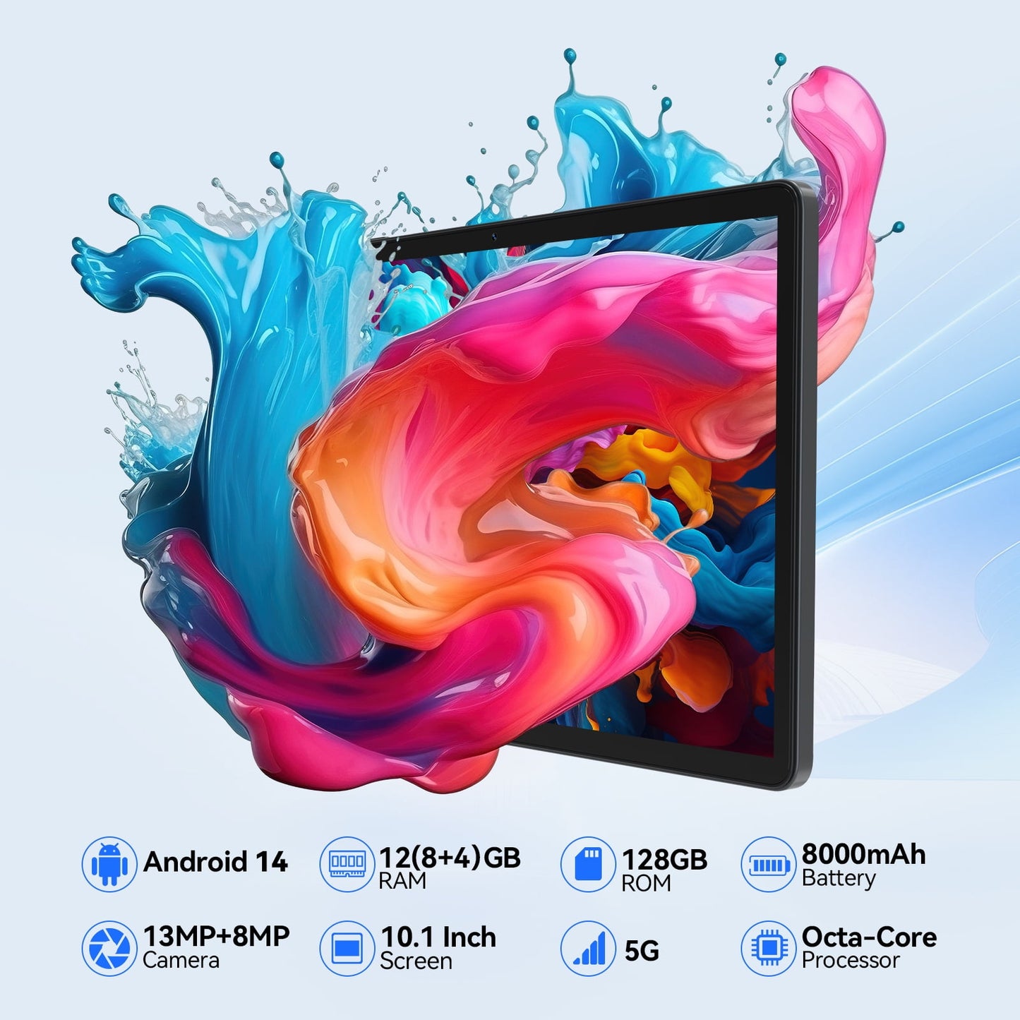 SHOUDUM Tablet,10 inch HD Tablet Bundle, 128GB, Android 14, 5G, Wi-Fi