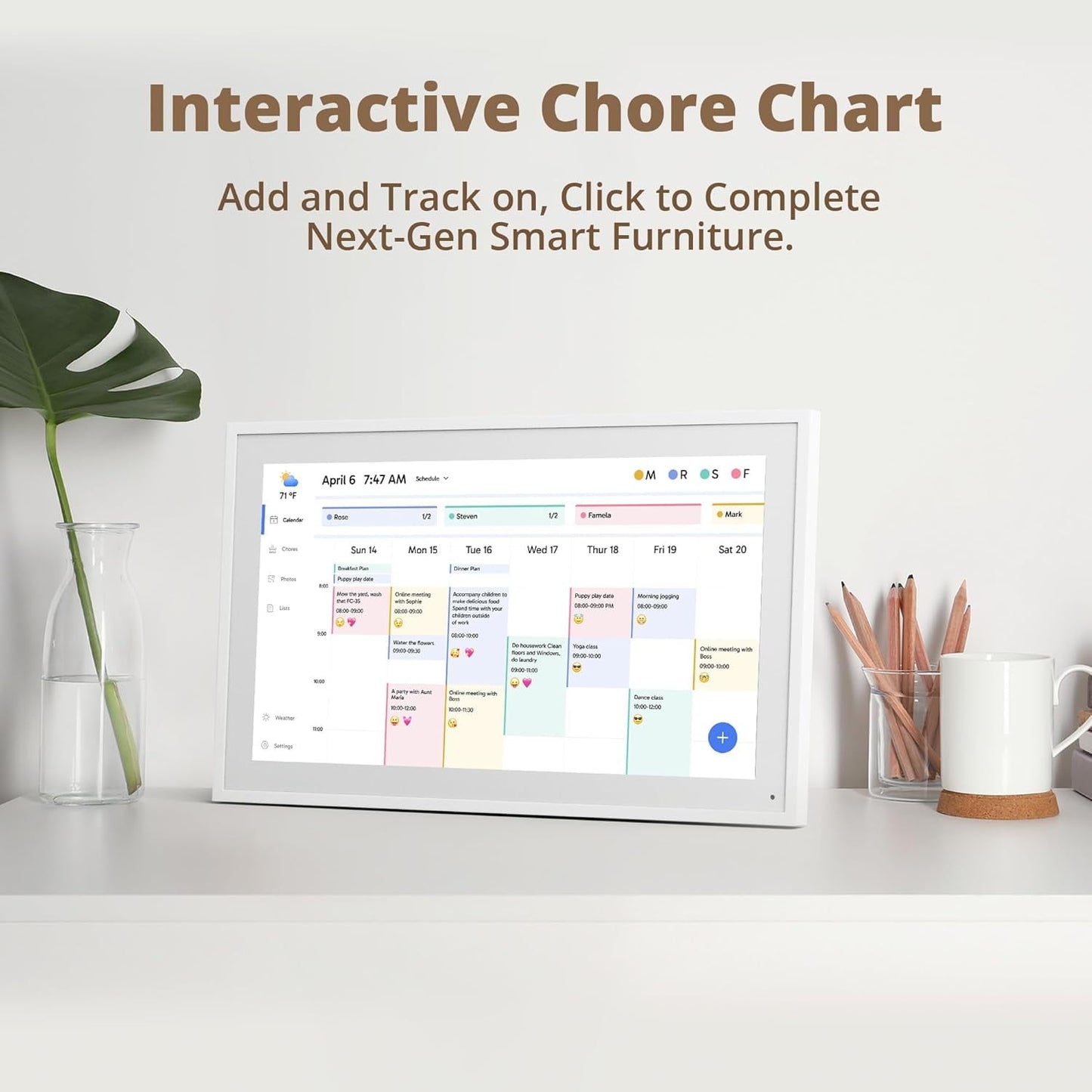 SHOUDUM Digital Calendar, 15.6" Chore Chart Wall Planner, 1080P FHD Interactive Touchscreen,Display for Family Schedules and All Apps Full Free-White