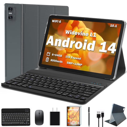 Qukenk,Android 14 Tablet, Widevine L1, 10 inch Tablet with Bluetooth 5.0, WiFi 6, Fast Charging, 8GB RAM+64GB ROM, Split Screen Support