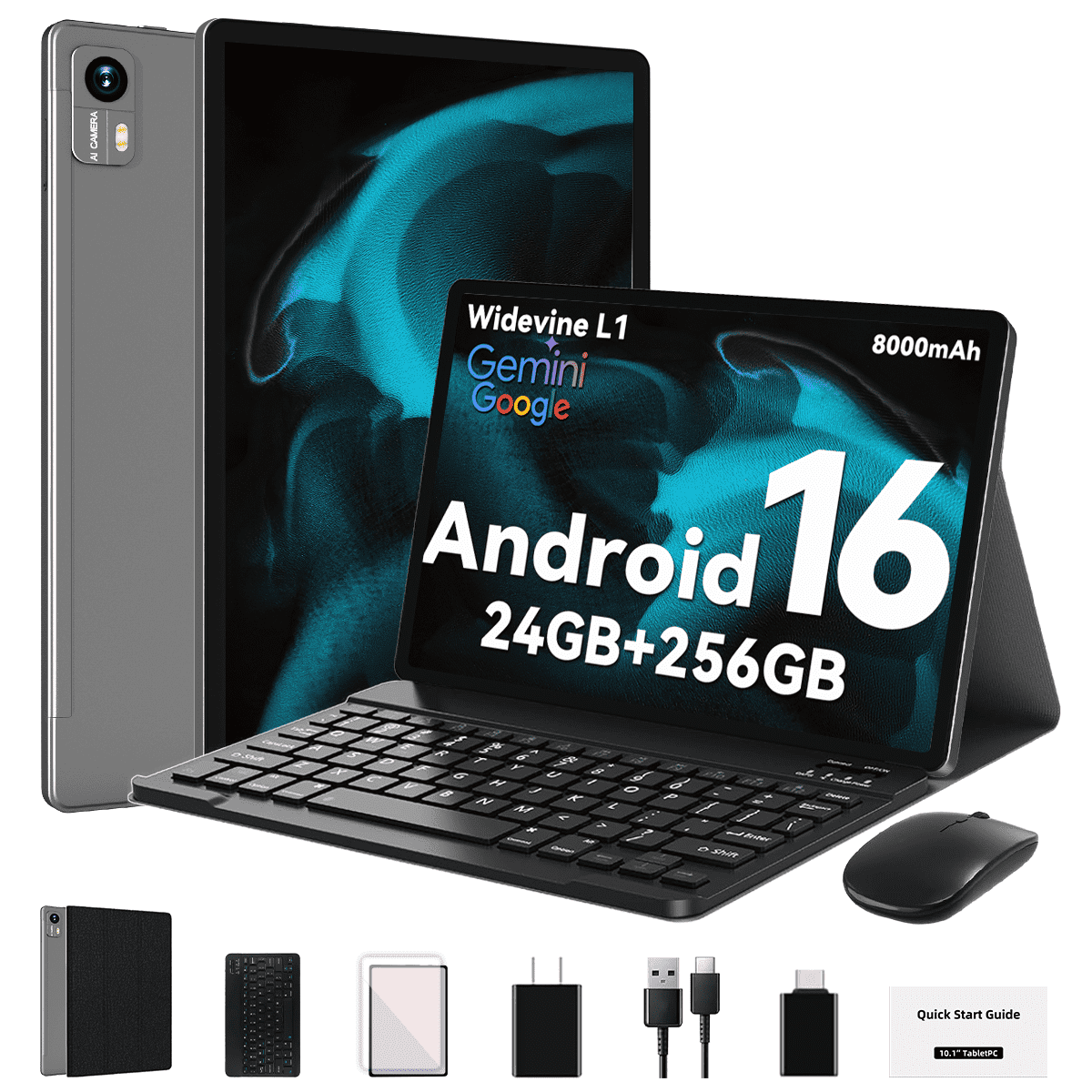 SHOUDUM Android 16 Tablet,128GB ROM 16GB+8GB RAM,10inch Tablet,5G WiFi+Cellular, Octa-Core, Dual Camera, GPS, BT 5.0,1TB Expand,FHD IPS,Incell Touch Screen,8000mAh, Face Unlock,Tablet with Keyboard