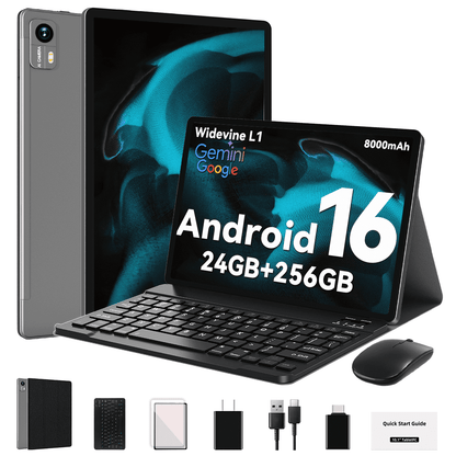 SHOUDUM Android 16 Tablet,128GB ROM 16GB+8GB RAM,10inch Tablet,5G WiFi+Cellular, Octa-Core, Dual Camera, GPS, BT 5.0,1TB Expand,FHD IPS,Incell Touch Screen,8000mAh, Face Unlock,Tablet with Keyboard