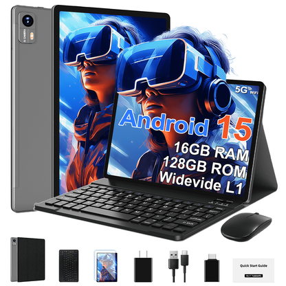 SHOUDUM Android 16 Tablet,128GB ROM 16GB+8GB RAM,10inch Tablet,5G WiFi+Cellular, Octa-Core, Dual Camera, GPS, BT 5.0,1TB Expand,FHD IPS,Incell Touch Screen,8000mAh, Face Unlock,Tablet with Keyboard