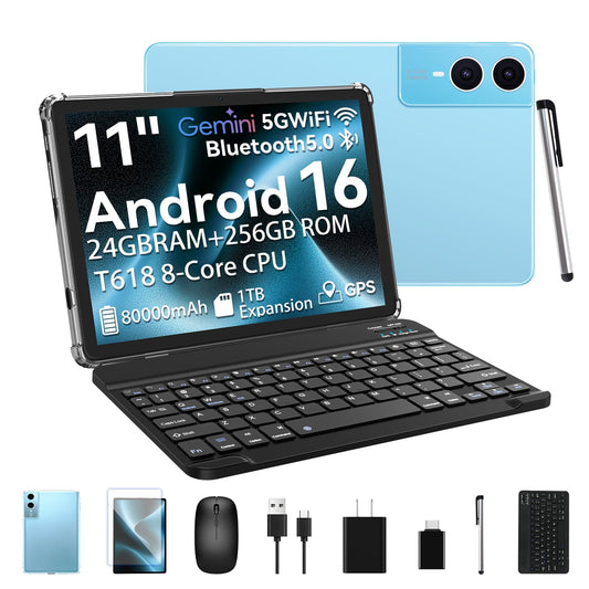 Android 16 Tablet 11inch, 18W Fast Charging, 24GB+256GB+1TB Expand, Octa-core CPU, 8000mAh Large Battery, WiFi6, Touchscreen Display, Widevine L1 Tableta