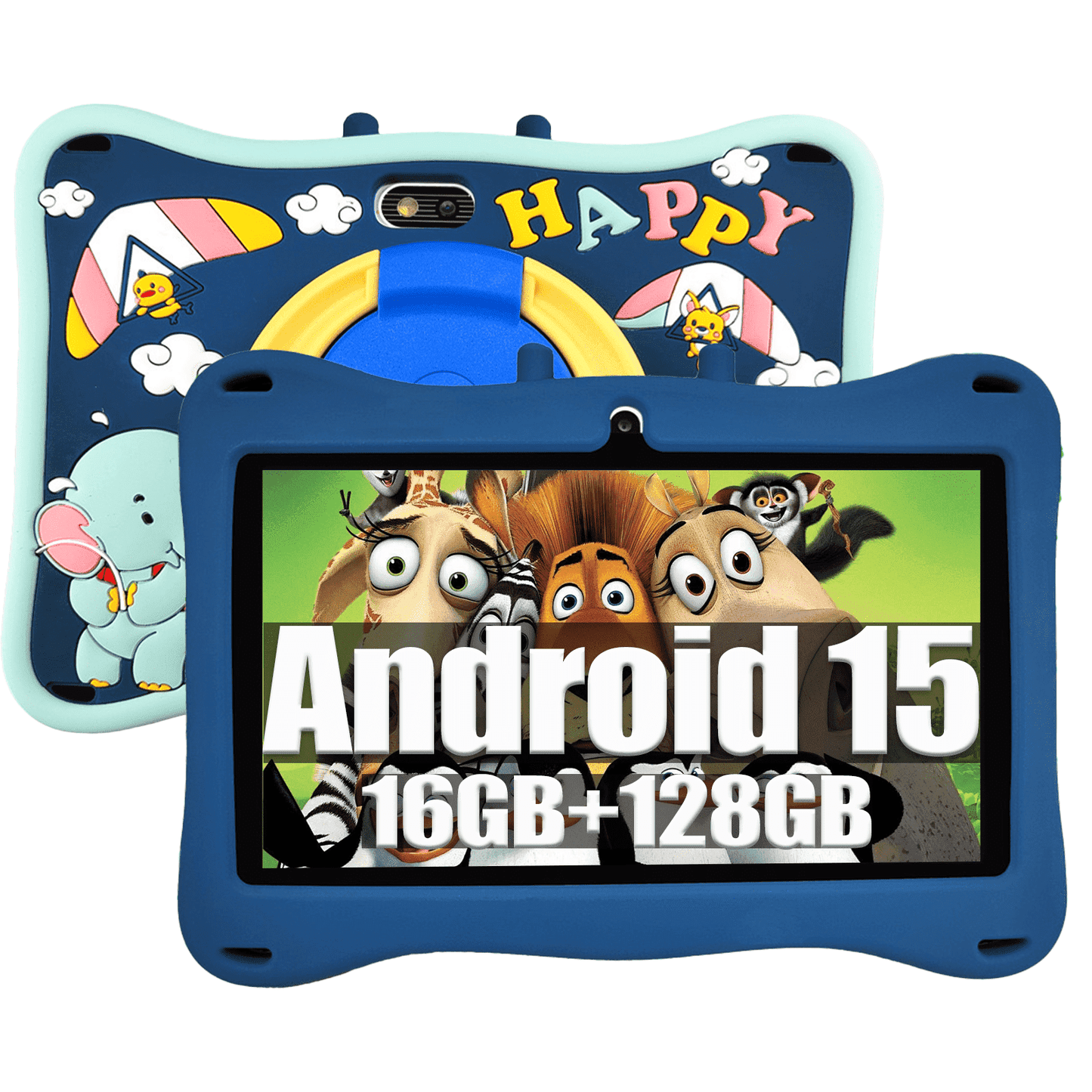 SHOUDUM Kids Tablet,Android Toddler Tablet, 128GB Storage, Dual Camera, Shockproof Case, Parental Control Tablets Support