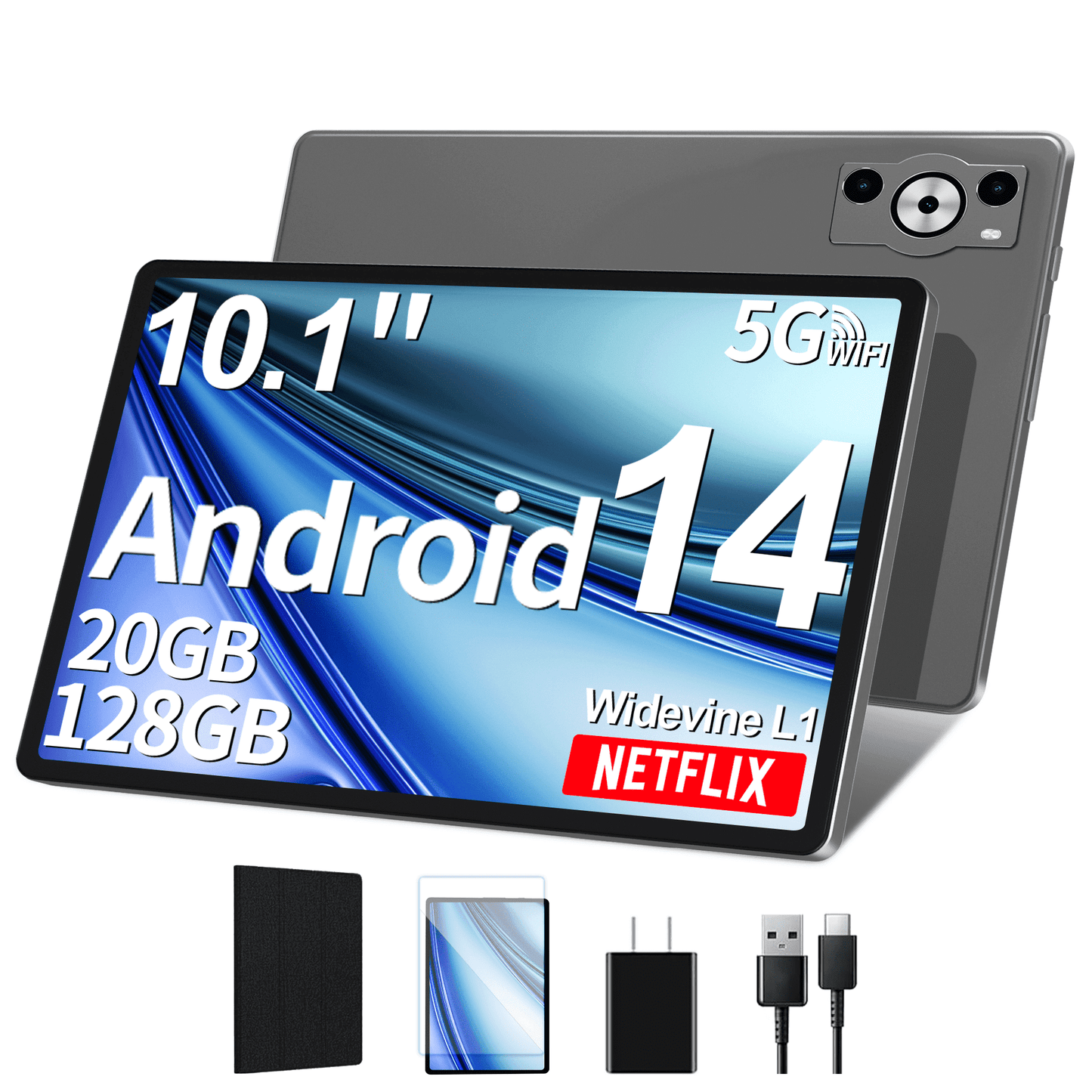SHOUDM Android Tablet,2025 Tablets with 20GB RAM+128GB ROM/ 1TB Expand, Octa-Core 2.0GHz CPU, 5G WiFi, GPS