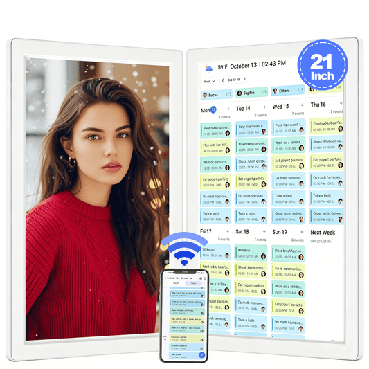 Digital Calendar, 21Inch Electronic Calendar & Chore Chart, Smart Family Organizer with Interactive Touchscreen Display, Wall Mount or Desk Mount in Portrait or Landscape