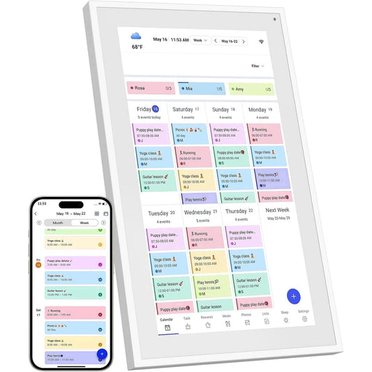 SHOUDUM Digital Calendar, 15.6" Chore Chart Wall Planner, 1080P FHD Interactive Touchscreen,Display for Family Schedules and All Apps Full Free-White