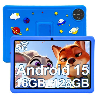 SHOUDUM Kids Tablet, 10 inch Android 15 Tablet for Kids, 16GB+128GB Quad-Core Toddler Tablets with Shockproof Case, BT5.0, WiFi 5, Parental Control, Games, Dual Camera