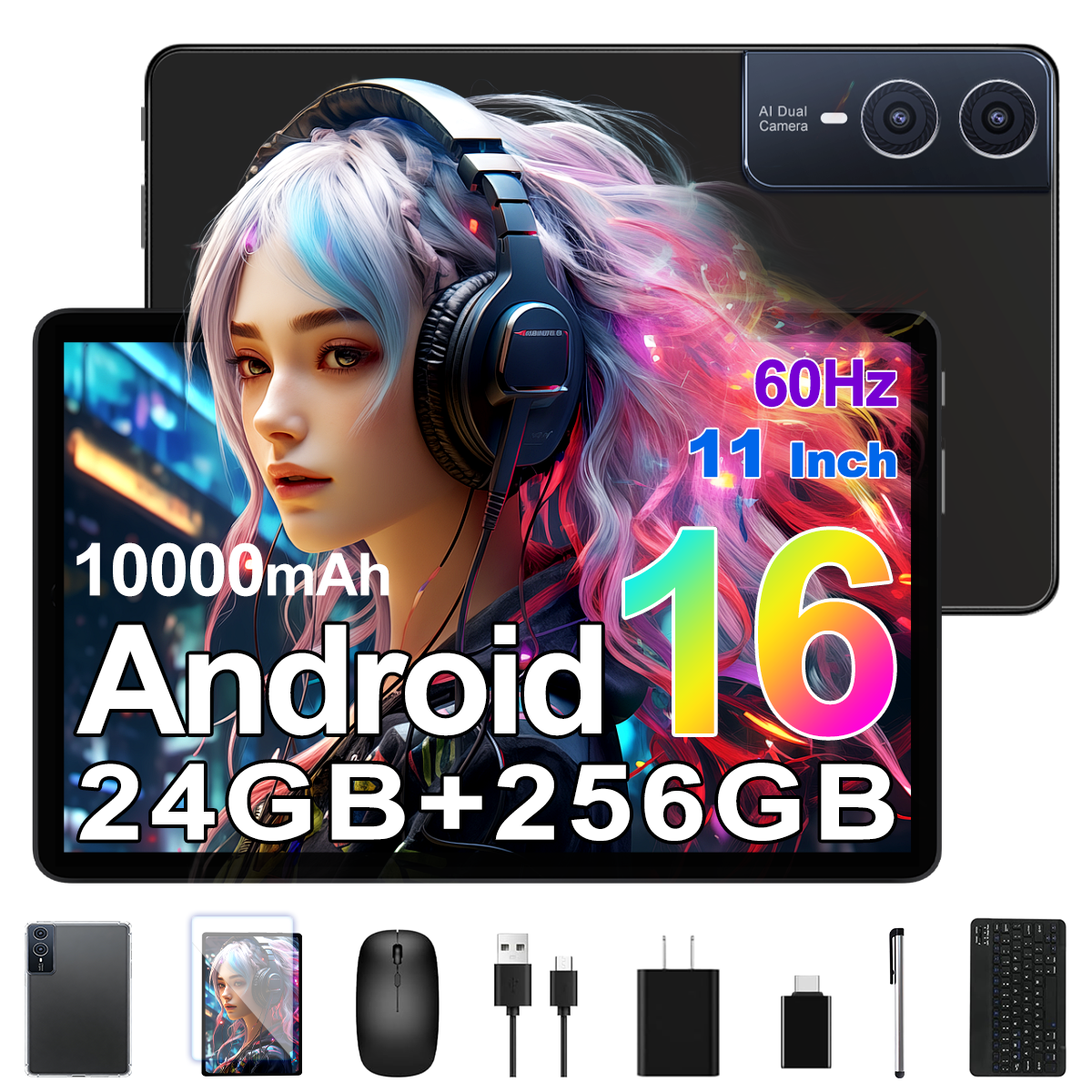 Latest 11-inch Android Tablet, 256GB ROM, HD Display, Octa-Core Processor, Dual Cameras, Stereo Speakers, 5GWIFI
