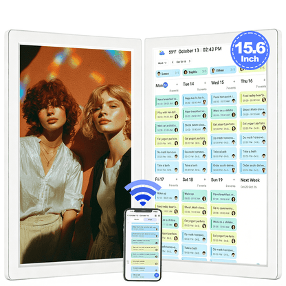 SHOUDUM Digital Calendar, 15.6" Chore Chart Wall Planner, 1080P FHD Interactive Touchscreen,Display for Family Schedules and All Apps Full Free-White
