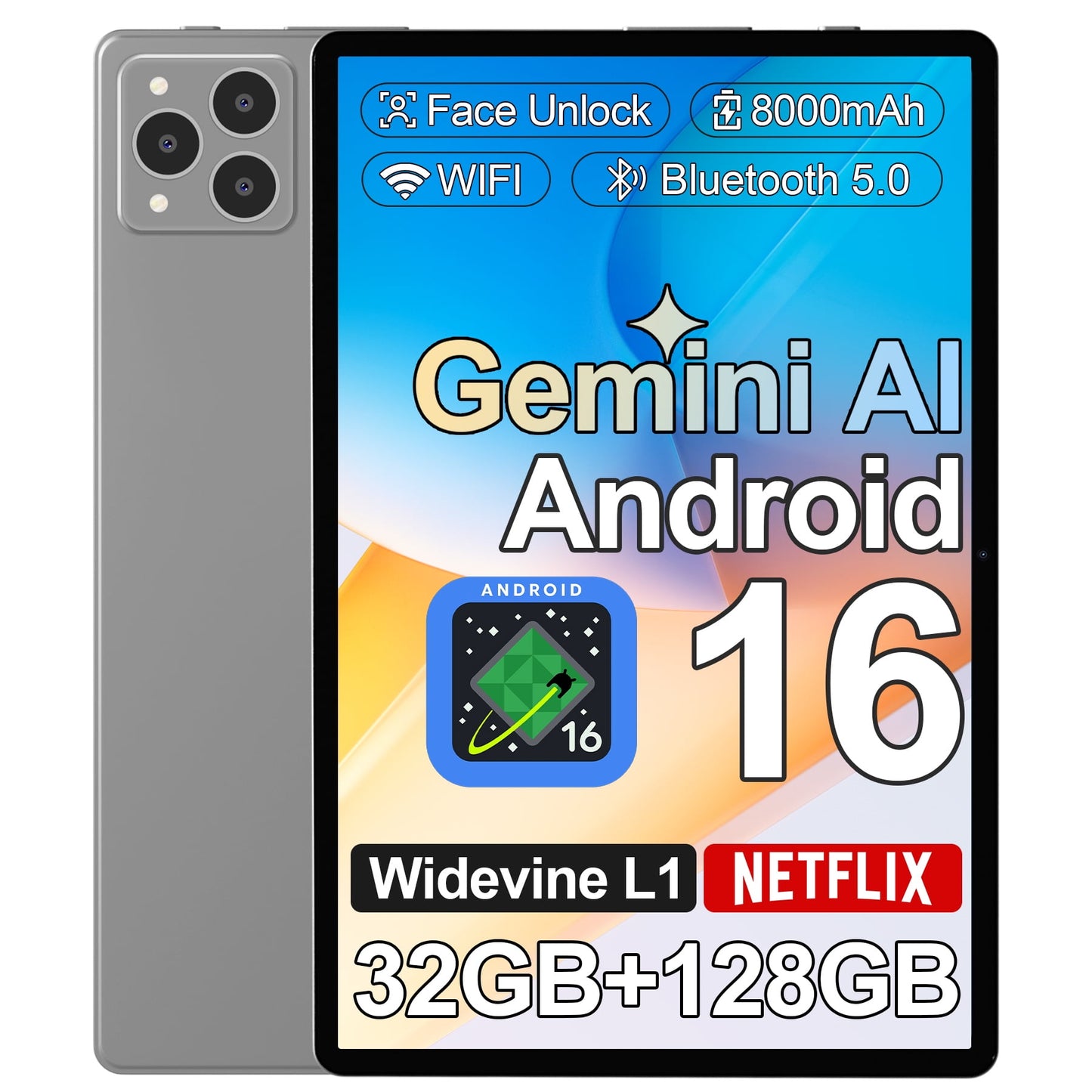 Tablet 10.1 inch Android 16 Tablet with Octa-Core Processor, 32GB RAM 128GB ROM 1 TB Expandable, 1280x800 HD IPS Touch Screen, GPS, 8H Battery, WiFi 6, BT 5.0, Dual Camera