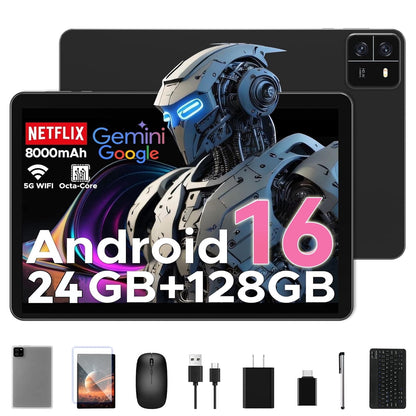 SHOUDUM Tablet Android 16 Tablet,24GB RAM 128GB ROM /1TB TF, Octa-Core AI Tablets, 5G WiFi , 2 in 1 Tablets with Keyboard Mouse Stylus