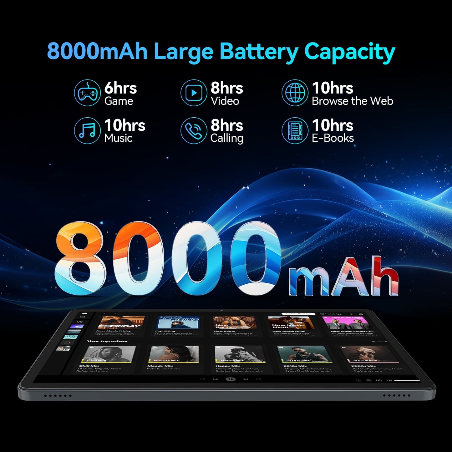 11" Tablet, 2026 Android 15 with Octa-core Processor, 16GB+128GB, 1TB Expandtion, 8000mAh Battery, HD IPS Large tableta,WiFi 6&BT5.0